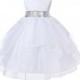 White Flower Girl dress organza easter sequin mesh sash princess pageant wedding bridal  bridesmaid toddler 12-18m 2 4t 6x 8 9 10 12 