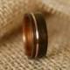 Men's Wooden Wedding Band with 14k Rose Gold Inlay in Macassar Ebony Wood with Koa Wood Lining-Hand Crafted Wooden Ring