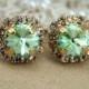 Mint Stud Earrings,Clear Mint Swarovski Earrings, Mint Green Bridesmaids Earrings Mint Bridal earrings Gift for woman Swarovski Mint Studs