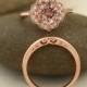 Bridal Set Floral Design  Fancy Morganite Engagement Ring with Milgrain 14K Rose Gold Diamond Halo Wedding SET 8mm Round -Gem1141