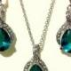 Teal Green Jewelry Set, Bridesmaid Earrings, Teardrop Bridal Necklace, Peacock Wedding Jewelry, TWIRL