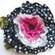 polka dots satin flower, navy blue pink bridal hair flower, weddings accessories, bridal bridesmaids head piece, brooch, photo prop