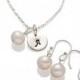 Bridesmaid Jewelry Sets Pearl Earrings and Initial Necklaces, Wedding Jewelry, 925 Sterling Silver