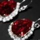 Red Crystal Halo Earrings Swarovski Siam Red Rhinestone Leverback Earrings Wedding Dark Red Sparkly Earrings Bridal Jewelry Red Earrings