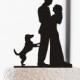 Wedding Cake Topper-Silhouette Cake Topper With Dog-Funny Cake Topper-Bridal Shower Wedding Cake Topper-Rustic Bride and Groom Cake Topper