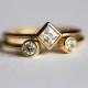 0,25 Carat Princess Diamond Ring With Double Round Diamond Ring, 18k Solid Gold