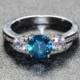 Natural London Blue Topaz and White sapphire Solid Sterling silver Trilogy ring - engagement ring - wedding ring