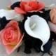 Cake topper 5 piece Wedding cake topper set coral navy blue Cake flowers