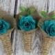 Dark Turquoise Boutonniere, Rustic Boutonniere