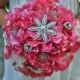 READY TO SHIP Fuchsia Hierloom Bouquet plus Boutonnire - Pink Booch Bouquet - Medium 8 inches