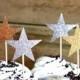 Glitter Star Cupcake Toppers, 12 blue, bronze, gold, pink, hot pink, silver or red picks, custom colors available