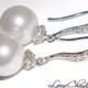 White Pearl Drop Earrings Swarovski 10mm Pearl Bridal Earrings Sterling Silver CZ Pearl Earrings Wedding Jewelry Bridal Pearl Earrings