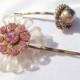Rhinestone Flower Hair Pins, Pink Rhinestone Hair Pin Set, Vintage Flower Bobby Pins, Vintage Wedding Hair Pins, Bridal Hair Piece, Gift For
