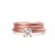 Rose gold simple engagement ring, 14k eco friendly white sapphire or diamond, bridal set of stacking simple thin bands