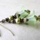 Peridot Flower Earrings. Lucite Flower Earrings. Pastel Green Earrings. Rustic Spring Wedding Jewelry. Bohemian Handmade Lily Earrings.