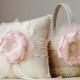 Blush Flower Girl Basket,  Bridal Ring Bearer Pillow,  Rustic Wedding Set,  Vintage Basket and Pillow Set