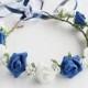Something Blue Bridal Crown, Royal Blue Girls Crown, Woodland Head Wreath, Blue Rose Crown, Flower Girl Halo, Rose Crown, Bridal Circlet