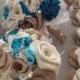 Beautiful shabby chic bridal bouquets with turquoise silk and tan burlap(listing is for one bridal bouquet)