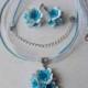 Blue jewelery set,blue flowers, blue flowers set, blue pendant, bridesmaid gift, rustic earrings, blue flowers earrings, girls set, gift