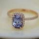 Rose gold sapphire ring. 2.13ct Blue violet sapphire diamond ring 14k rose gold cushion engagement ring