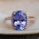 Tanzanite Ring. Rose Gold Engagement Ring Lavender Lilac Tanzanite emarald cut halo engagement ring 14k rose gold.