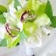 Wedding Natural Touch Green Cymbidium Orchids and White Roses Silk Flower Bride Bouquet - Almost Fresh