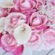 Wedding Brooch Bouquet with Jewels Crystal and Pearl - Hot Pink Silk Flowers Roses Bridal