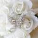 Spectacular Butterfly Brooch Wedding Bouquet - Silk White Roses & Jewel Bride Bouquet - Natural Touch Roses