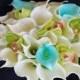 Silk Flower Wedding Bouquet - Aqua Turquise Mint Blue and Green Calla Lilies and Orchids Natural Touch Silk Bridal Bouquet