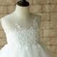 Sheer Lace Strapless Neckline Flower Girl Dress Ball Gown with Pearls