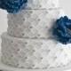 Scalloped Wedding Cake With Blue Peonies