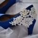 Royal blue wedding shoes Lace wedding shoes Lace applique pearl shoes Embellished shoes Something blue wedding shoes Royal blue bridal shoes