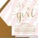 Girl BABY SHOWER INVITATION Pink & Gold Stripe Printable Baby Shower Invite Gold Glitter Its A Girl Calligraphy Free Shipping or DiY- Stella