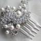 Bridal crystal Pearls Hair Brooch for wedding ,vintage inspired bridal hair comb Wedding Bridal Headpiece - Isabella