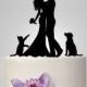 Bride and Groom silhouette wedding Cake Topper with dog and cat,  acrylic Wedding Cake Topper, funny cake topper, romantic couple topper