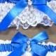 Royal Blue on White Wedding Garter Set Bridal Garter Set, Keepsake Garter Toss Garter ~ Double Loop Bow, Hearts Charm ~ Allison Line