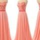Hot Pink Bridesmaid Dress Cap Sleeve Lace Applique Sheer Boat Neck Half V Cut Back Floor Length Chiffon Brdesmaid Gown