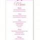 Wedding Menu Template DIY Menu Card Template Editable Text Word File Instant Download Pink Menu Fuchsia Menu Template Printable Menu 4x7inch