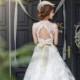 Margaret - Vintage Short Lace Keyhole Wedding Dress with Champagne Sash