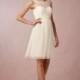 Elegant Short Knee Length A Line Tulle Cream Bridesmaid Dress V Back Wedding Party Dresses