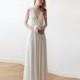 Lace ivory wedding gown, Maxi lace wedding dress, V neckline bridal lace dress