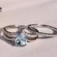 CarrieStudio Natural Aquamarine Ring Set Aquamarine Engagement Ring Set Wedding Ring Set Sterling Silver Ring Anniversary Ring Promise Ring
