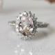 14K White Gold VS 7*9mm Oval Cut Ring Natural Fancy Morganite Ring Halo Diamond Floral Engagement Ring Diamond Gemstone Ring Wedding Ring