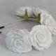 Hair band white foam rose wreath bridal accessories gift for her wedding couronne fleur boho trends floral crown rustic style