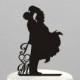 Wedding Cake Topper Silhouette with Couples initials, Acrylic Cake Topper [CT18d]