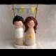 Personalised Wood and Clay Kokeshi Bride and Groom Wedding Cake Toppers FREE Base & Bunting - Created to resemble you on your wedding day.