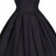 Black Plain Pleated Round Neck Fashion Midi Dress
