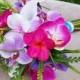 Wedding Silk Plumeria Bouquet - Fuchsia and Lilac Natural Touch Orchids and Plumerias Silk Bridal Bouquet