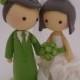 Vintage Green Wedding Cake topper, Wedding clay doll, Wedding decoration, engagement party
