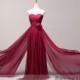 Elegant Sweetheart Flower Tail A-Line Chiffon Long Evening Dresses/Grape Prom Dresses/Purple Evening Party Dress 2015